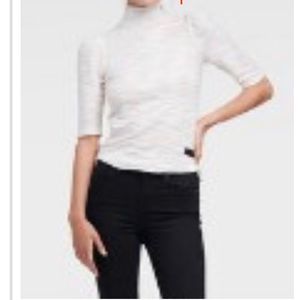 DKNY White Mock Neck Short Sleeve Sweater
